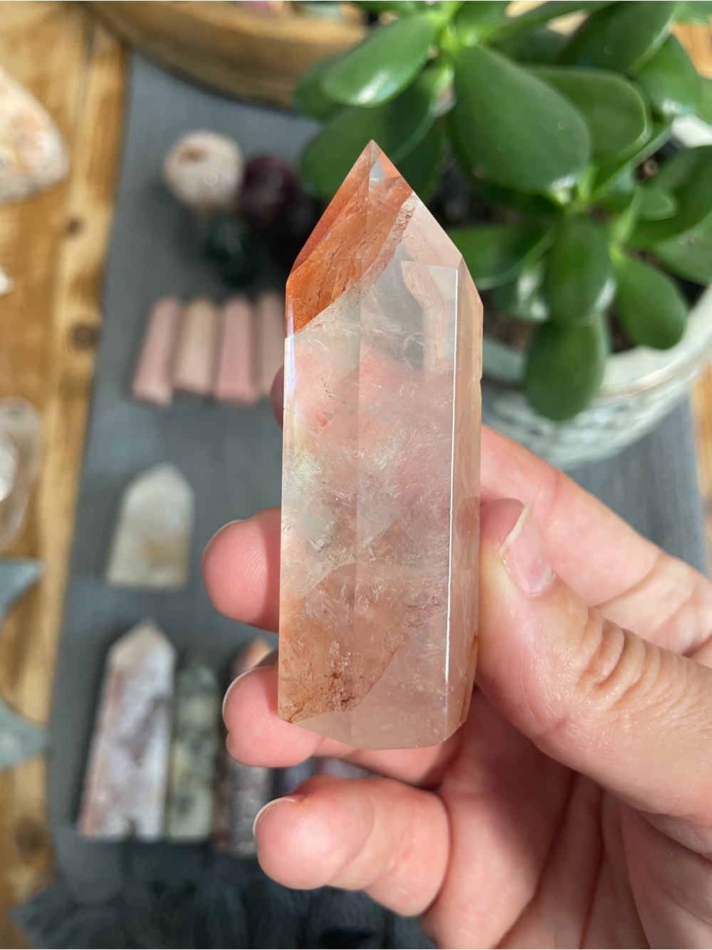 Natural Hematoid Quartz Crystal Point - Orange/Tan